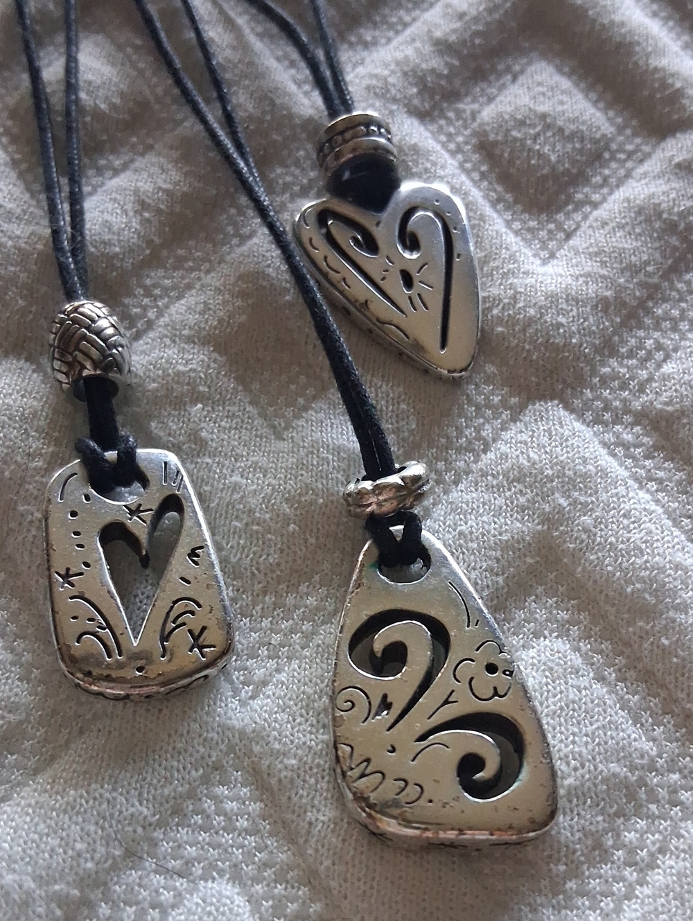 Brighton Silver Heart & Scroll Pendant Necklaces on Black Cord - Picture 2 of 3